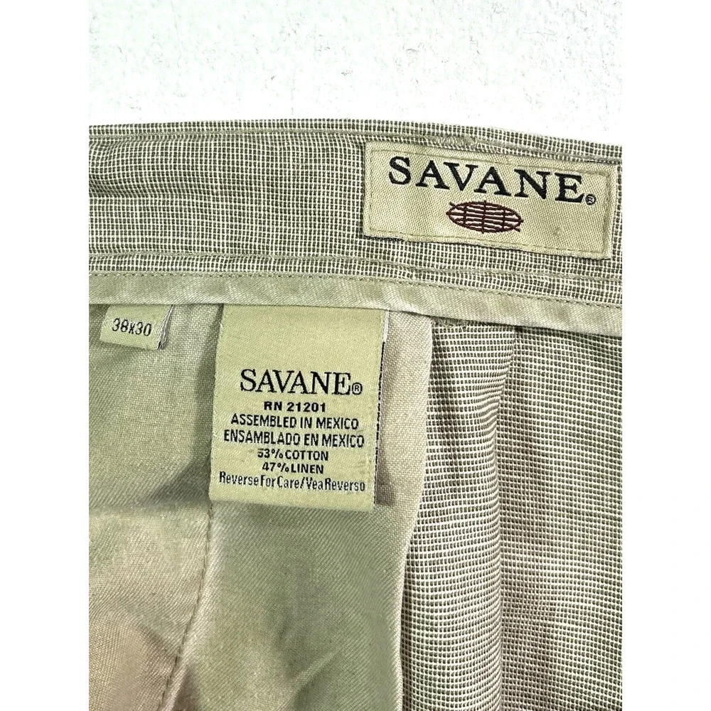 vintage 90s mens beige Savane cotton linen dress‎ pants pleated trousers 38x30